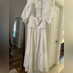 Abercrombie Ruched Puff Sleeve Poplin Midi Dress